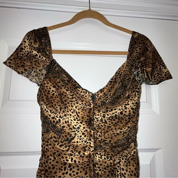 Vintage Lillie Rubin Animal Print Cap Sleeve Ruched Dress - Picture 7 of 9
